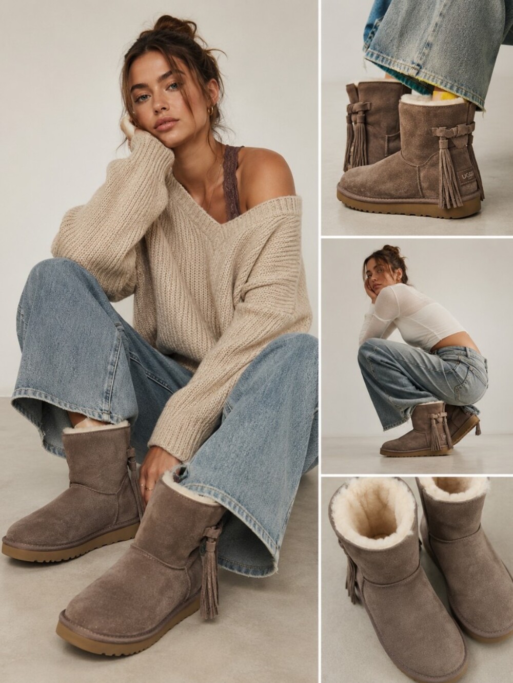 UGG  Koolaburra Victoria Tassel Boots, Women's Size 8, Taupe